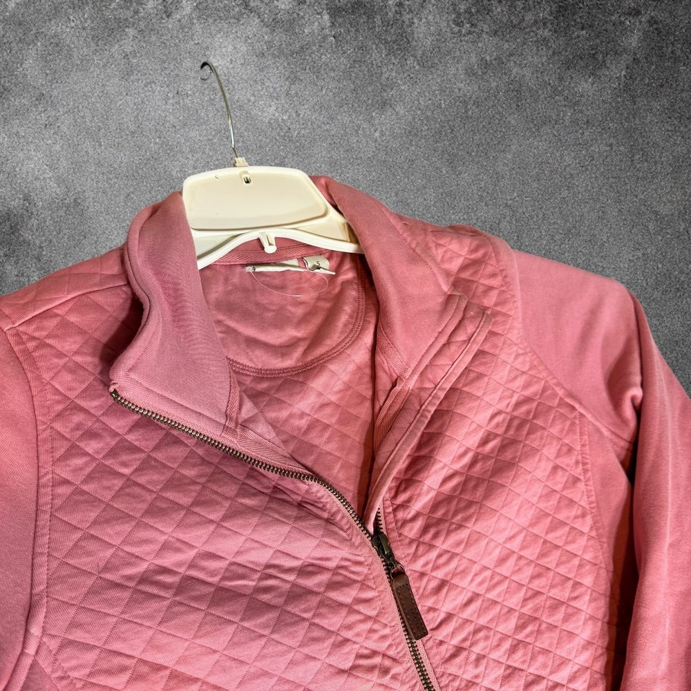 LL Bean Womens Small Pink Quilted Full Zip Sweatshirt Jacket Coastal Preppy